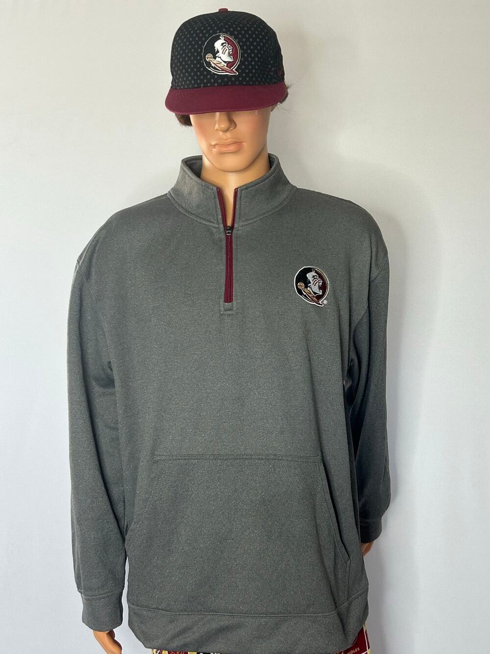 Florida State Seminoles FSU Men’s XL Gray Quarter Zip Pullover Sweatshirt